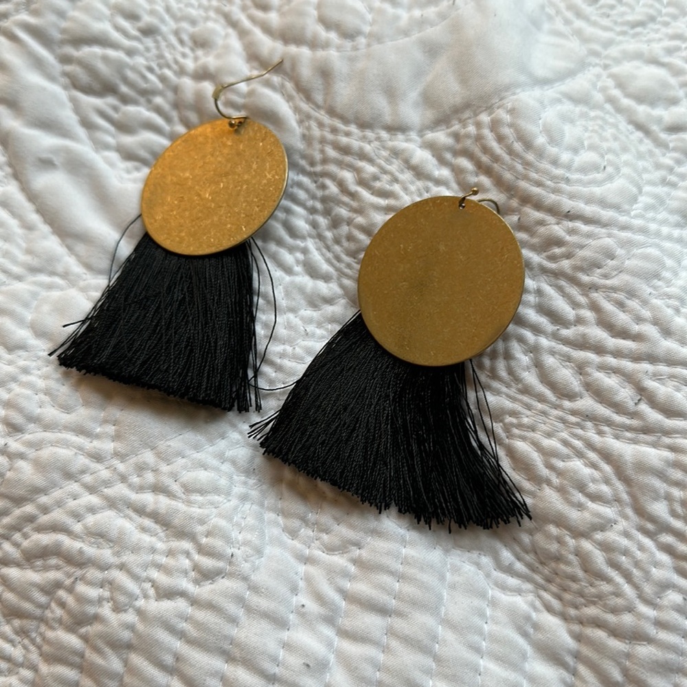 Gold and black fringe earrings! Never worn!